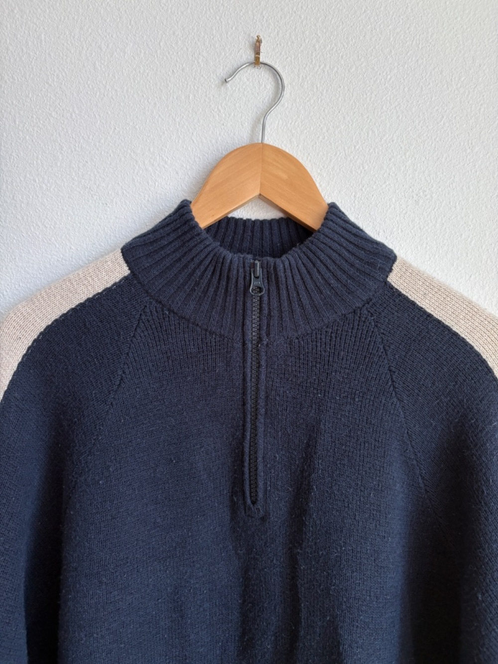 Marine Layer Archive Armas Mens Navy Striped Quarter Zip Wool Blend Sweater L - Picture 6 of 10
